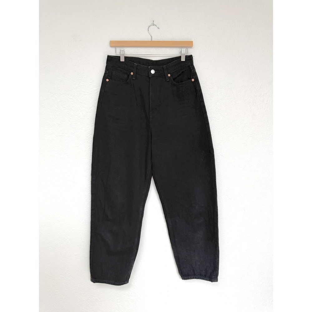 H&M &Denim Black Barrel High Waist Loose Fit Tapered Leg Jeans Size 4